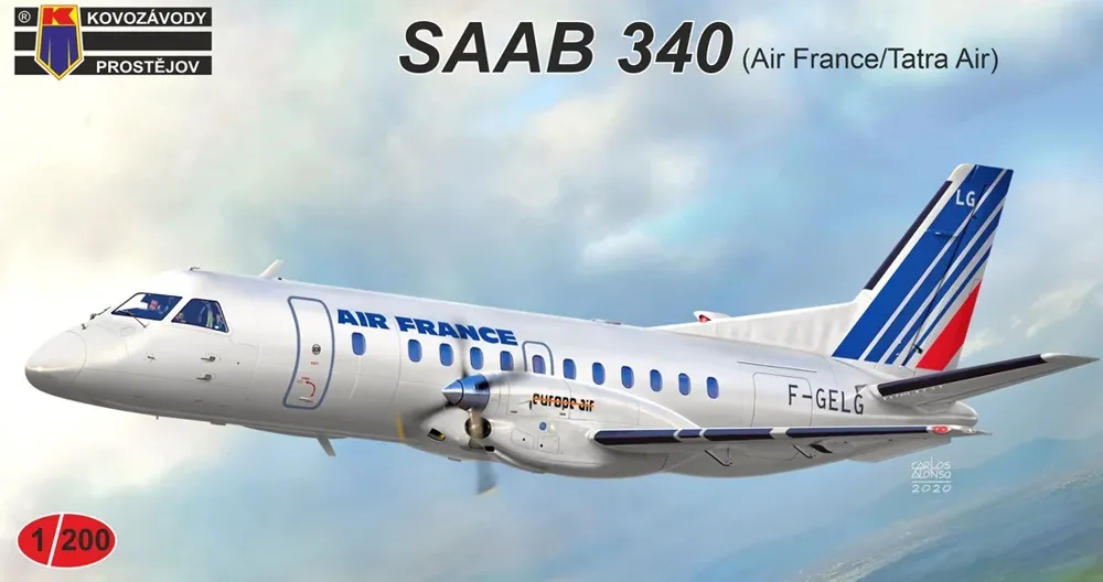 Krabice plastikové stavebnice Kovozávody Prostějov KPM2003 SAAB 340 v měřítku 1/200