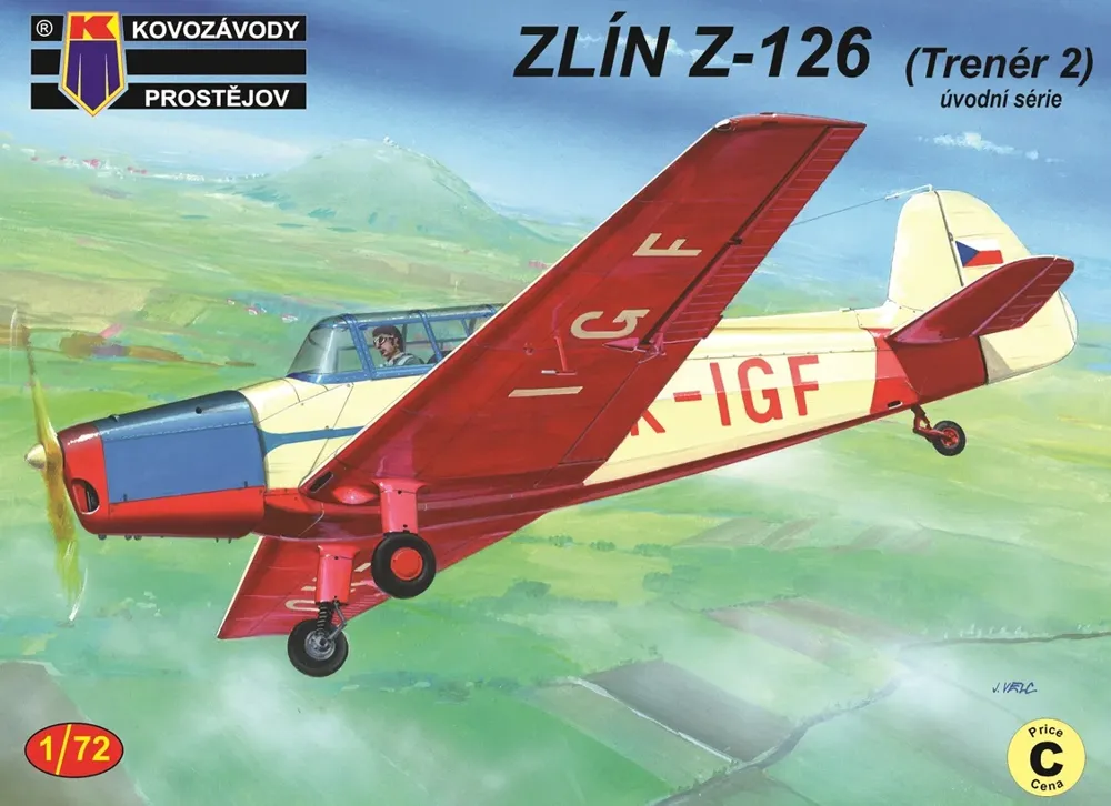 Krabice stavebnice Kovozávody Prostějov KPM0557 Zlín Z-126 Trenér 2 v měřítku 1/72