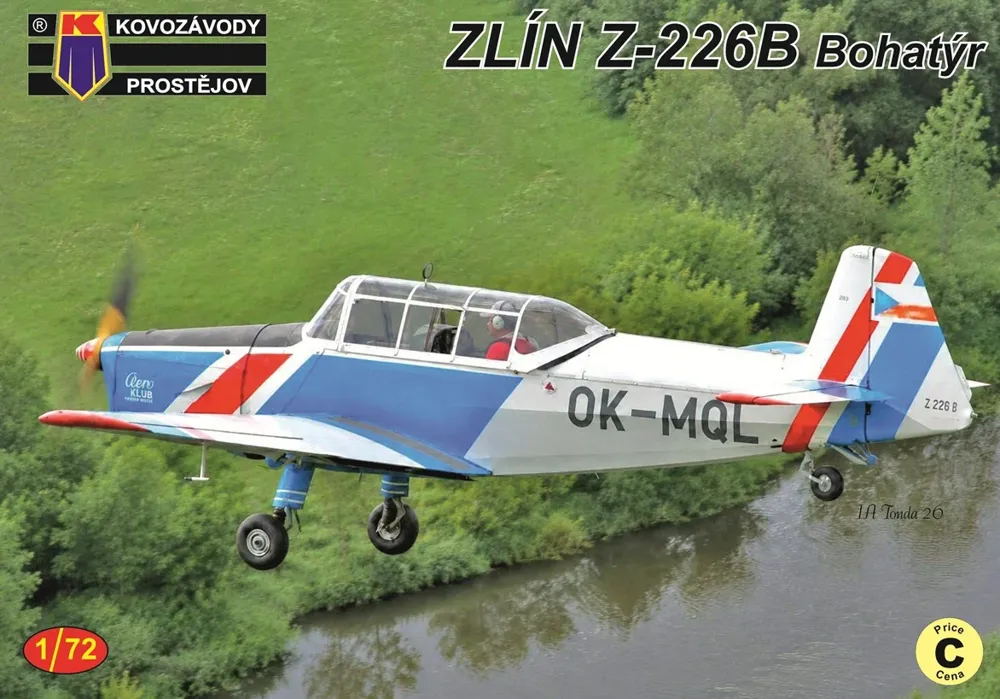 Krabice plastikové stavebnice Kovozávody Prostějov KPM0556 Zlín Z-226B Bohatýr v měřítku 1/72