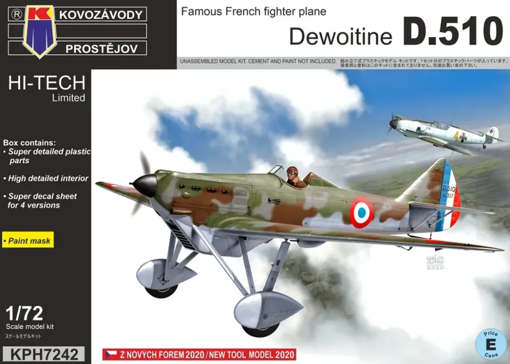 Krabice plastikové stavebnice Kovozávody Prostějov KPH7242 Dewoitine D.510 v měřítku 1/72