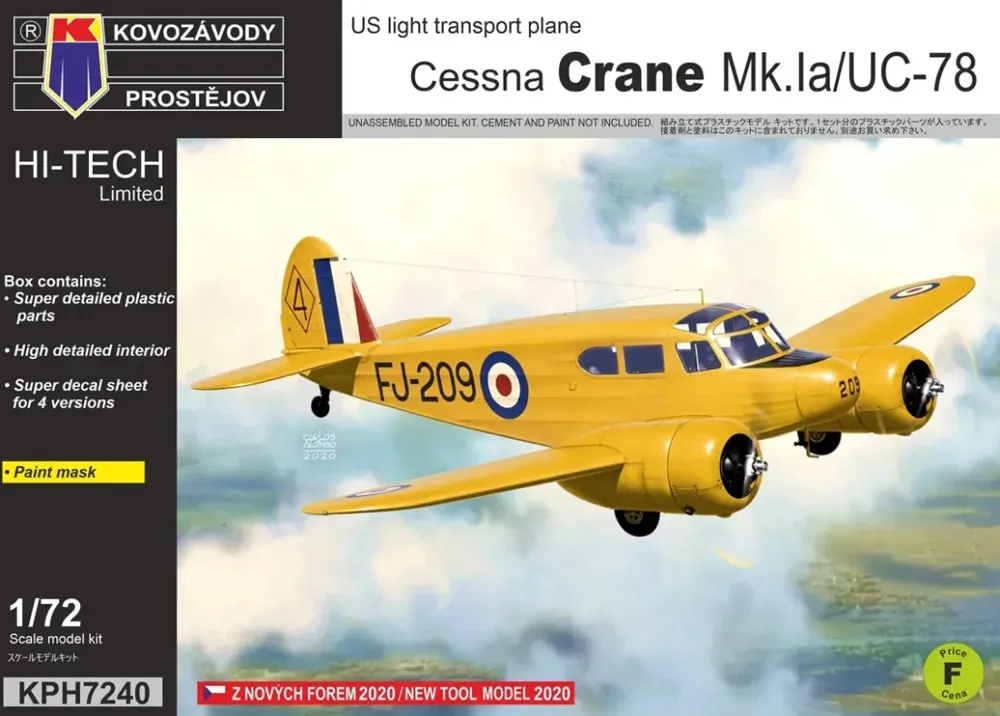 Krabice plastikové stavebnice Kovozávody Prostějov 1/72 Cessna Crane Mk.Ia / UC-78 HI-TECH Limited