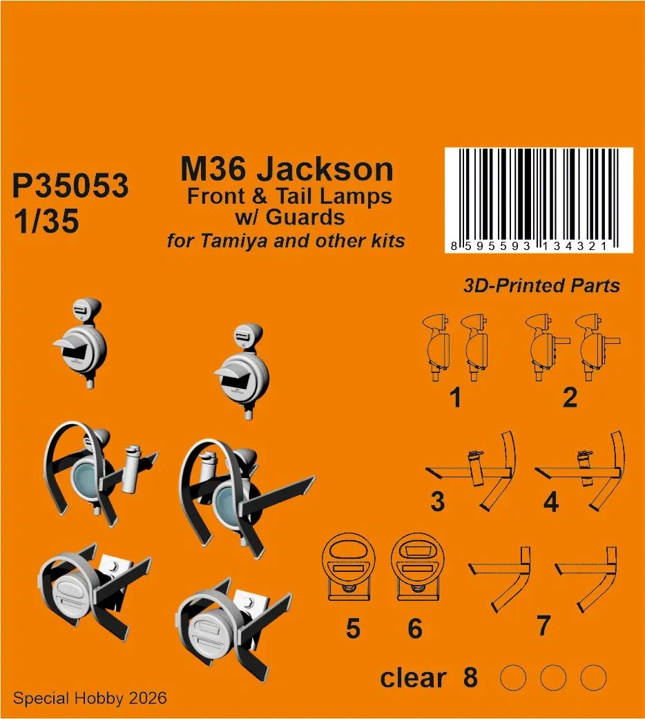 Doplňková sada CMK P35053 1/35 – přední světlomety s ochrannými koši pro M36 Jackson