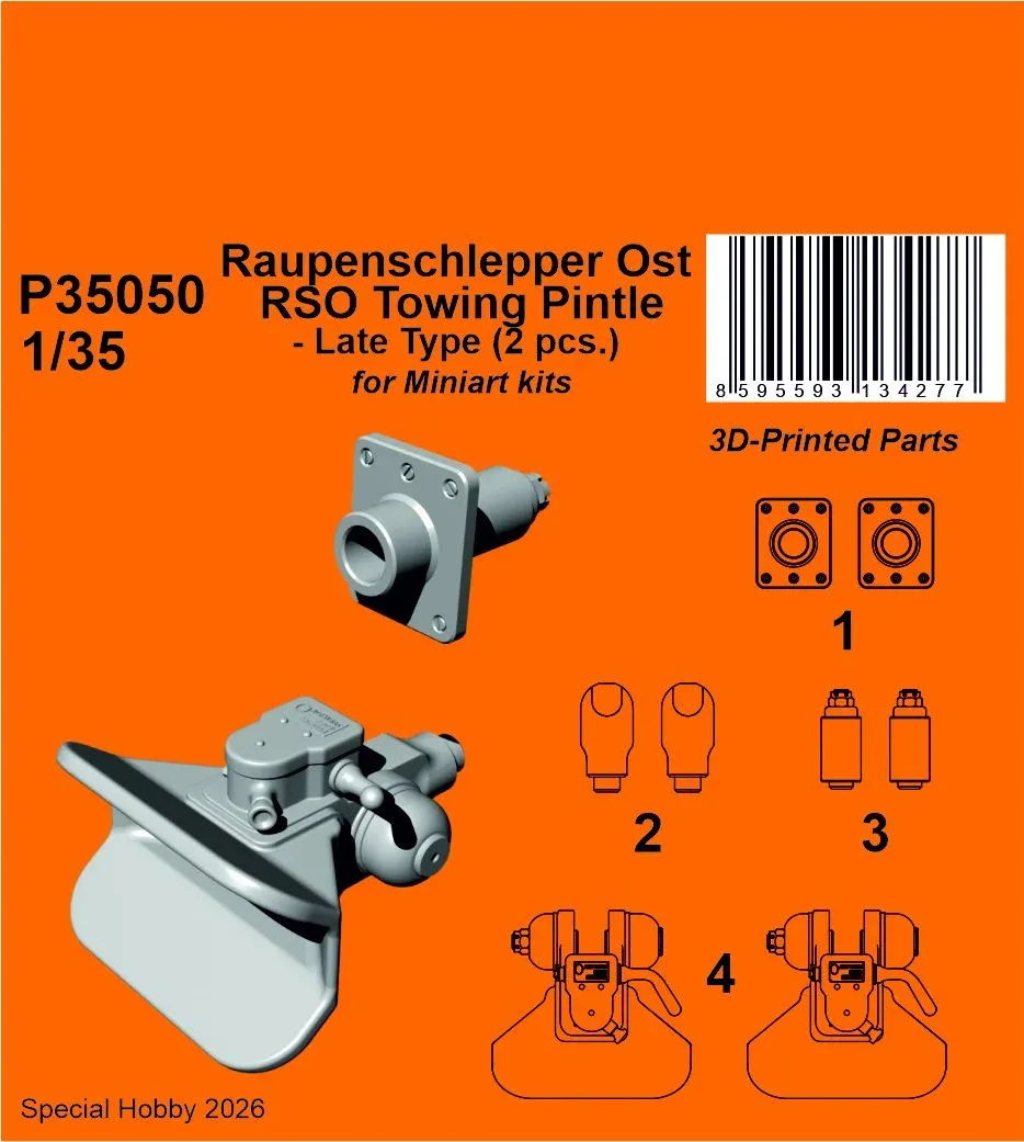 3D tištěné díly CMK P35050 tažný závěs RSO pozdní typ v měřítku 1/35, 2 kusy