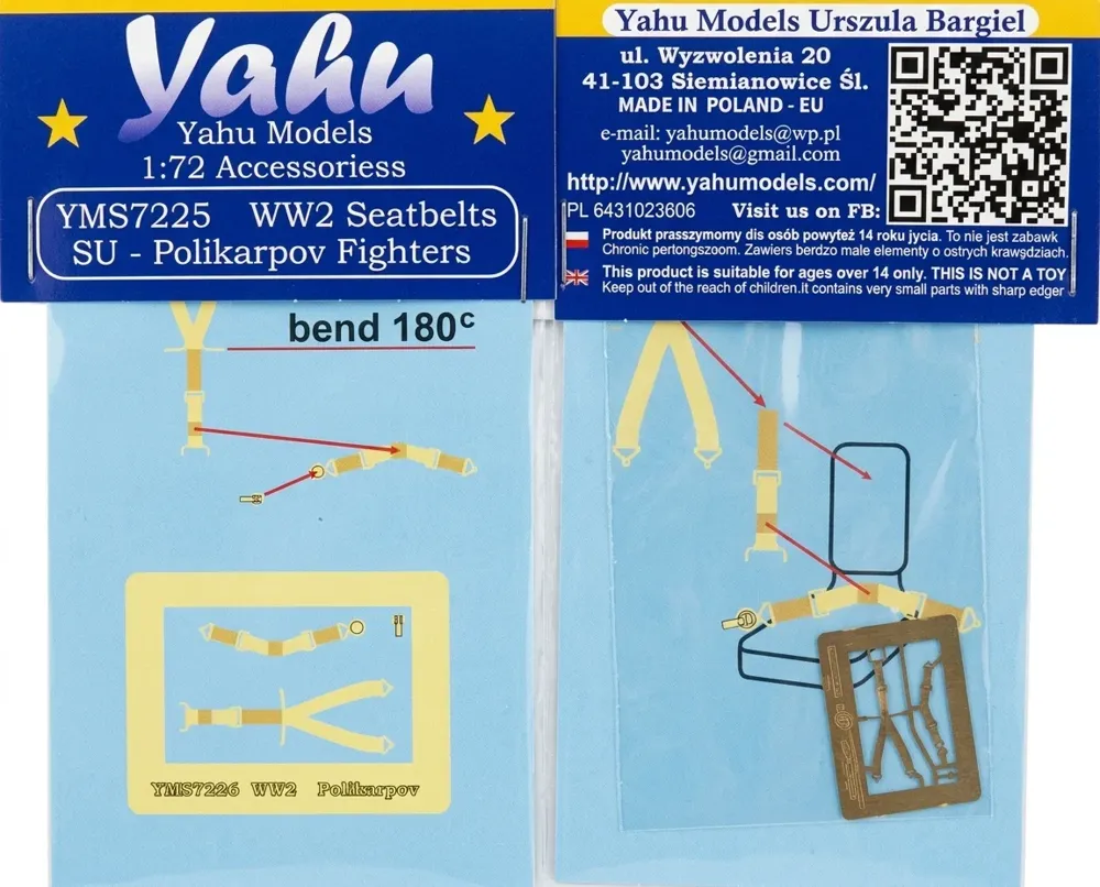 Fotoleptaný plát bezpečnostních pásů Yahu Models YMS7225 WW2 Polikarpov v měřítku 1/72