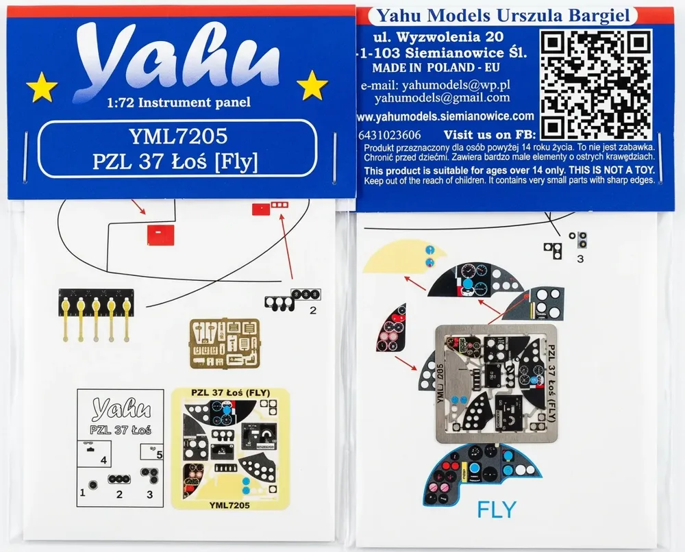 Předbarvená přístrojová deska Yahu Models YML7205 PZL 37 Łoś v měřítku 1/72