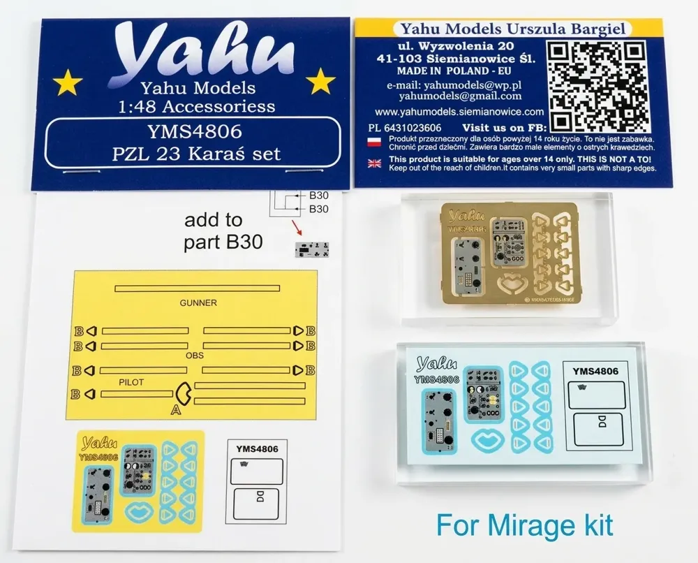 Detailní sada Yahu Models YMS4806 PZL.23 Karaś v měřítku 1/48 pro stavebnice Mirage