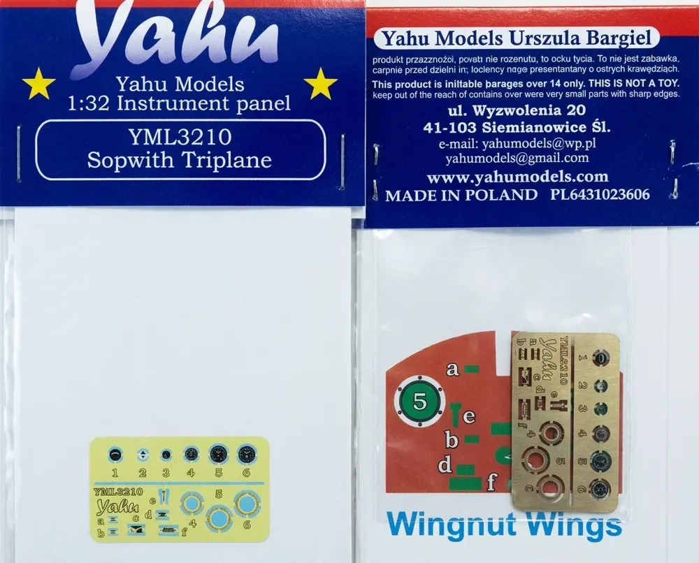 Předbarvená přístrojová deska Yahu Models YML3210 Sopwith Triplane v měřítku 1/32