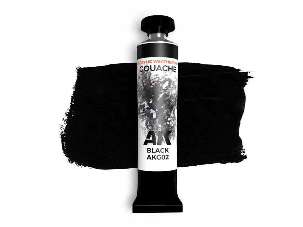Kelímek kvašové barvy AK Interactive AKG02 Black z řady AK Gouache, 20 ml