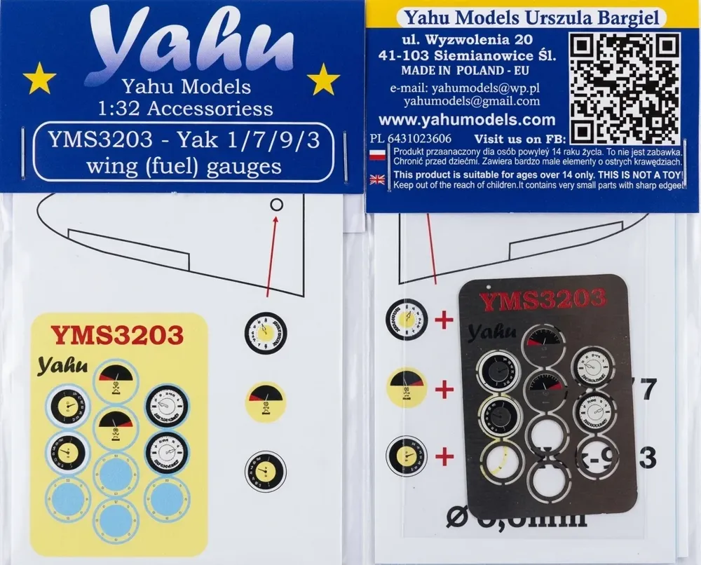 Barevně tištěná sada palivoměrů Yahu Models YMS3203 pro modely Yak v měřítku 1/32