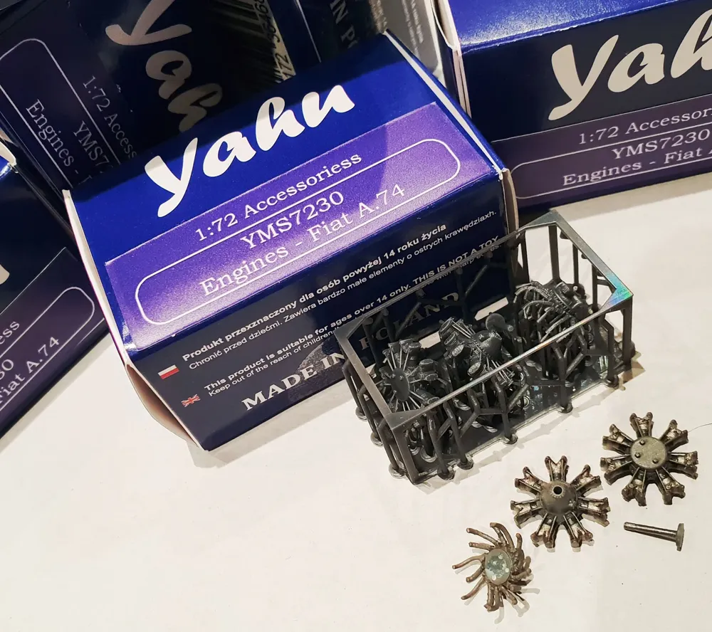 3D tištěný motor Yahu Models YMS7230 Fiat A.74 v měřítku 1/72