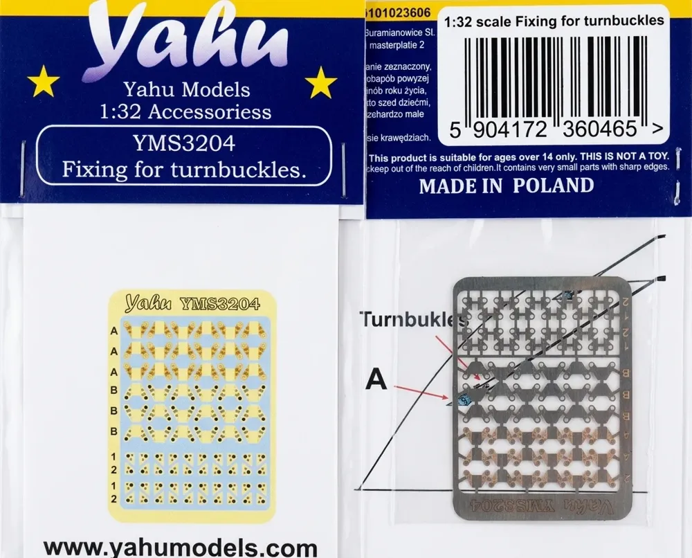 Fotoleptaná sada Yahu Models YMS3204 úchyty napínáků výpletu v měřítku 1/32