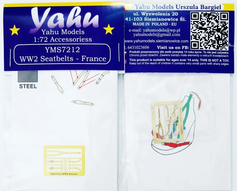 Fotoleptaný plát Yahu Models YMS7212 bezpečnostní pásy WW2 Francie v měřítku 1/72