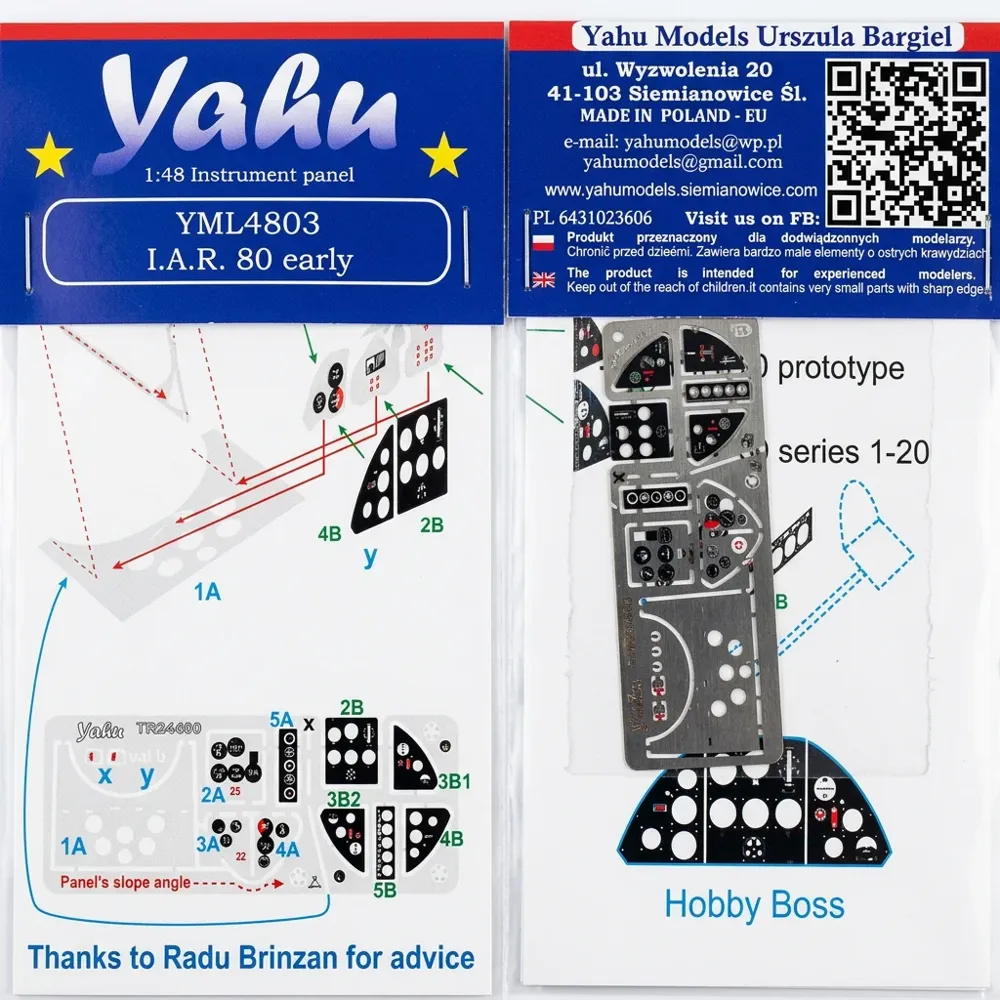 Předbarvená přístrojová deska Yahu Models YML4803 pro I.A.R. 80 early v měřítku 1/48
