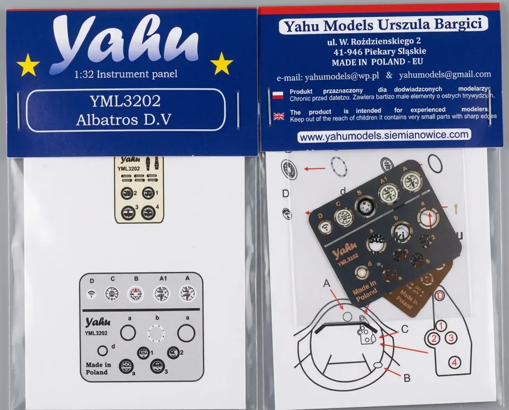 Předbarvená přístrojová deska Yahu Models YML3202 Albatros D.V v měřítku 1/32