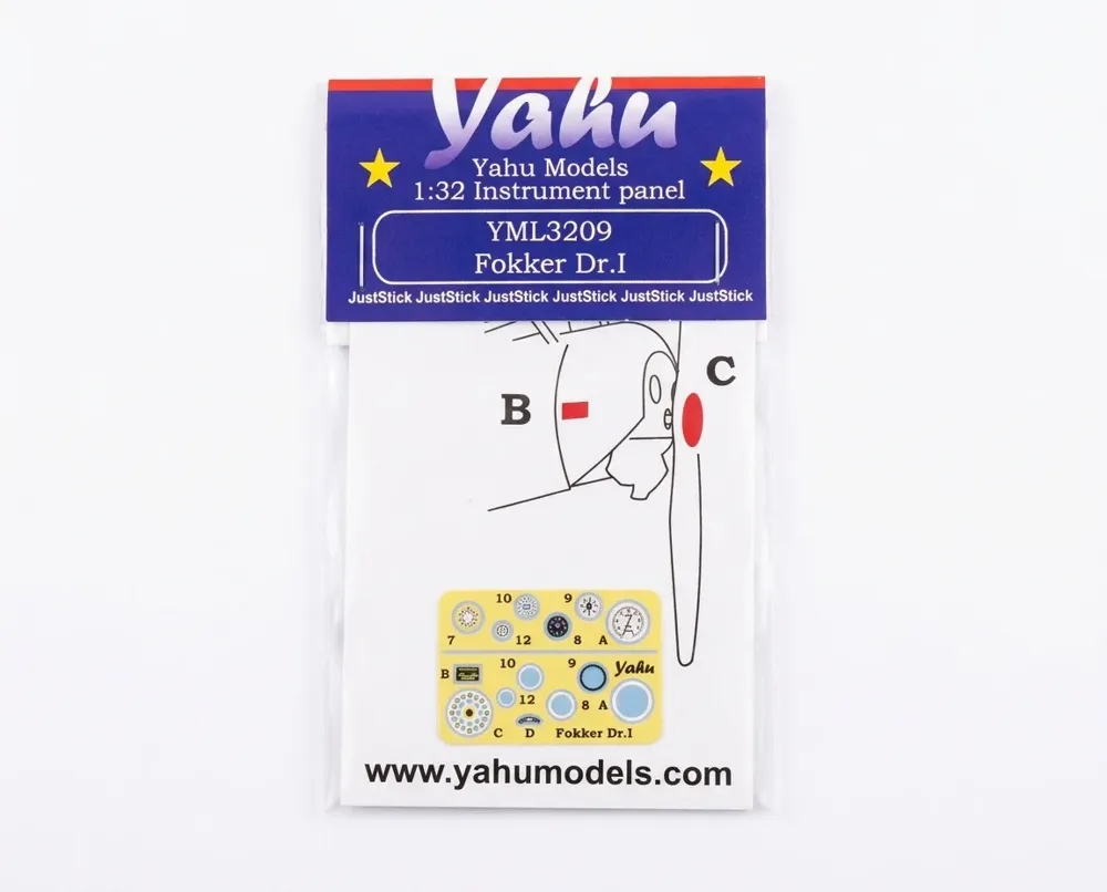 Předbarvená přístrojová deska Yahu Models YML3209 Fokker Dr.I v měřítku 1/32