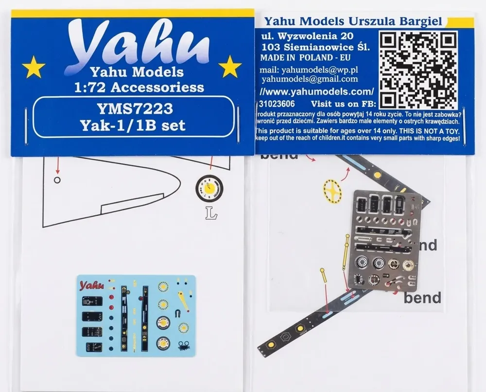 Detailní sada Yahu Models YMS7223 Yak-1 v měřítku 1/72 pro stavebnice Arma Hobby a Bregun