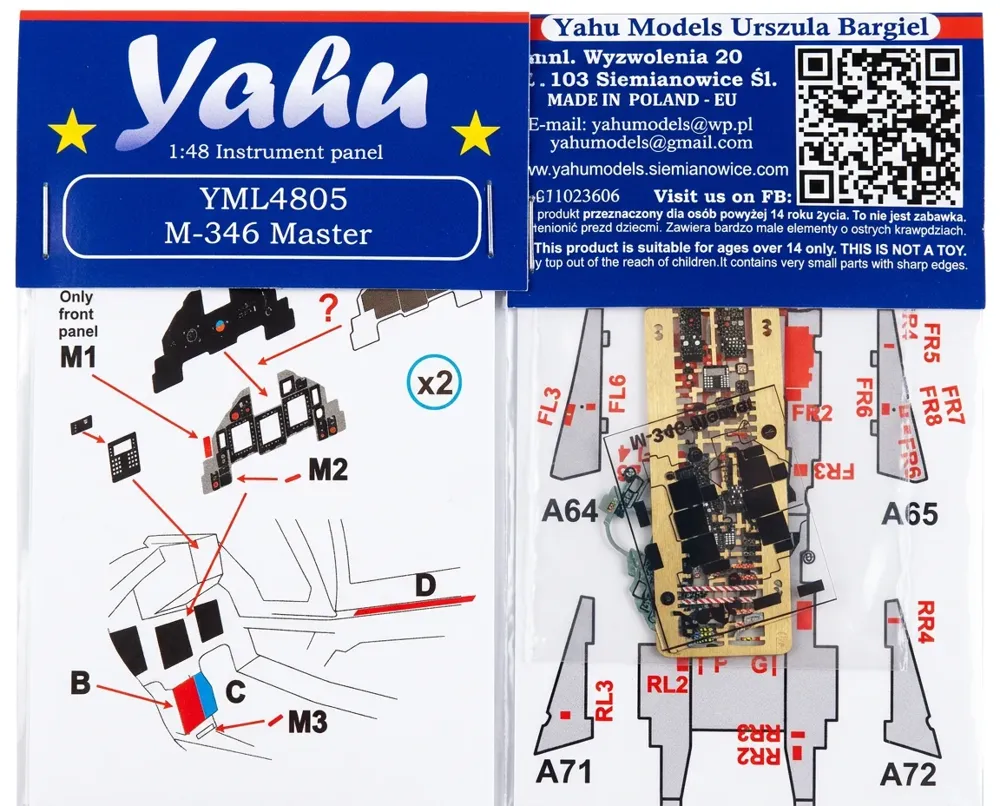 Předbarvená přístrojová deska Yahu Models YML4805 M-346 Master v měřítku 1/48