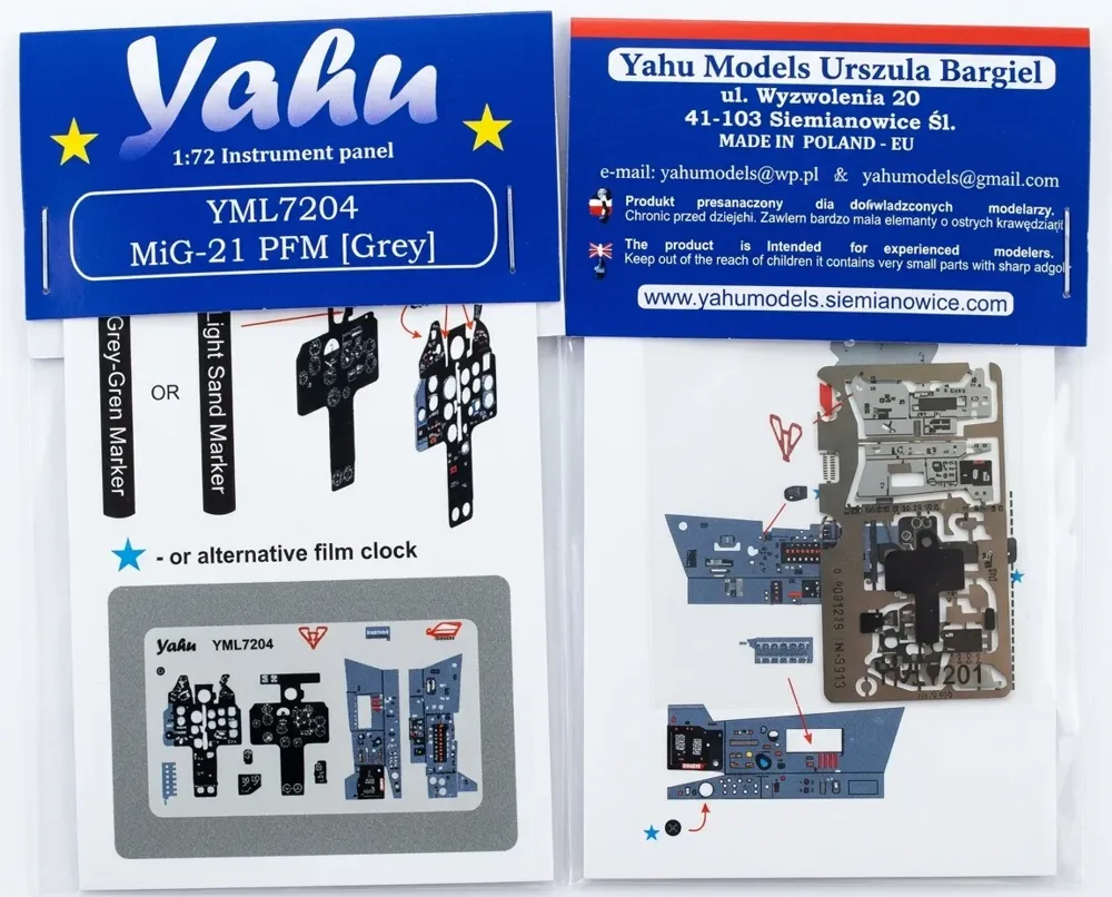 Předbarvená přístrojová deska Yahu Models YML7204 MiG-21 PFM v měřítku 1/72