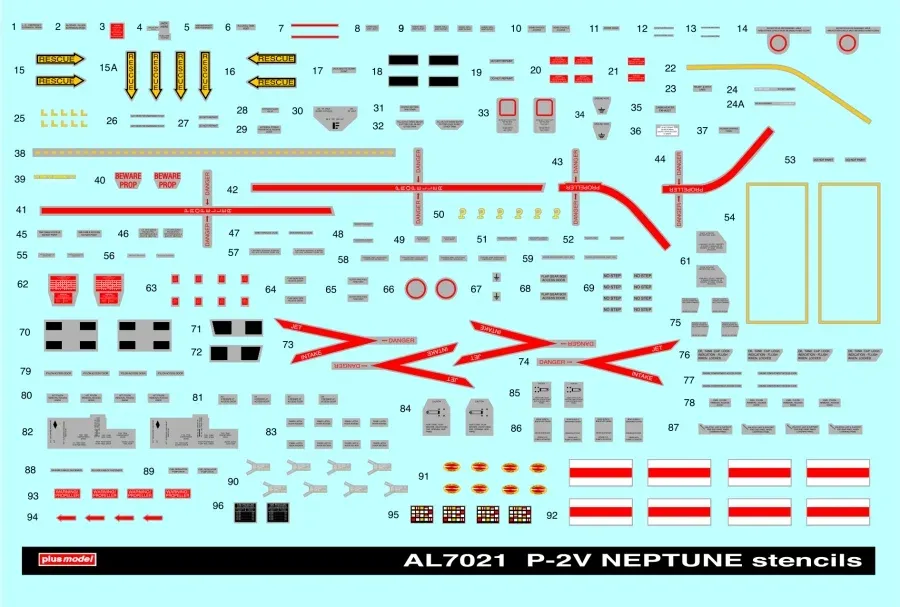 Sada obtisků Plus Model AL7021 s popisky pro letoun P2V Neptune v měřítku 1/72