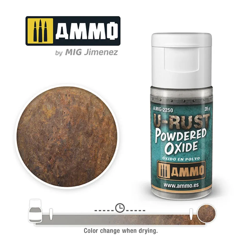 Sklenice prášku AMMO Mig A.MIG-2250 U-RUST Powdered Oxide 35 g pro tvorbu rzi