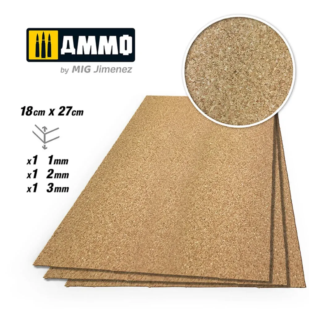 Balení syntetického korku AMMO Mig 8838 CREATE CORK jemné zrnitosti, archy 1, 2 a 3 mm