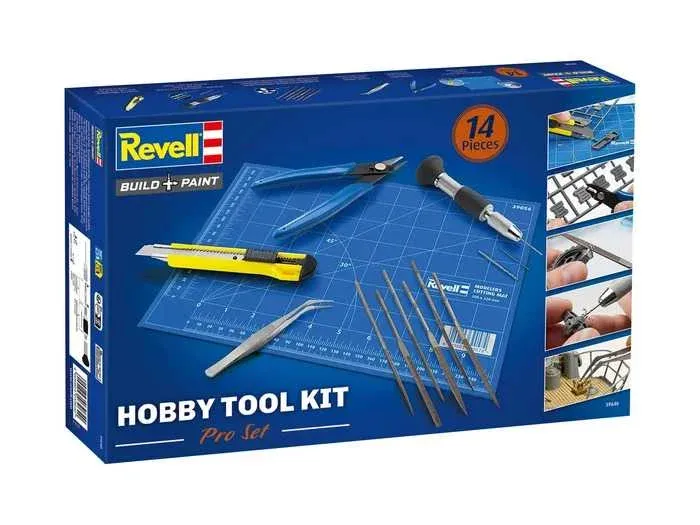 Modelářská sada nářadí Revell Hobby Tool Kit Pro 39640 s pilníky, kleštěmi, pinzetou a podložkou