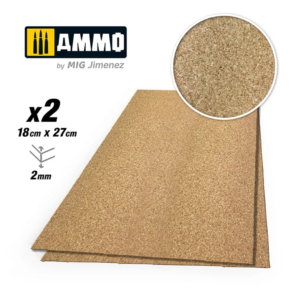 Balení syntetického korku AMMO Mig 8836 Create Cork jemnozrnný 2 mm, 2 listy v sáčku