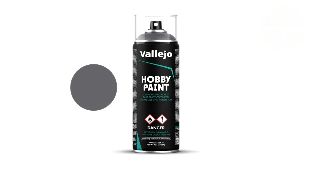 Sprej Vallejo Aerosol 28031 Fantasy Color Primer kovově šedá Gunmetal 400 ml
