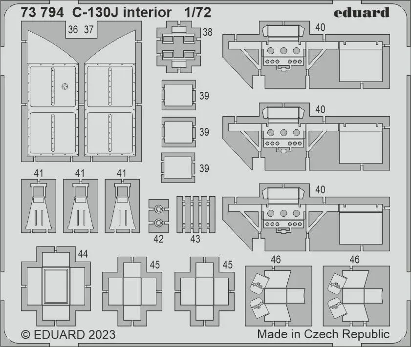 Fotoleptaná sada Eduard 73794 interiér C-130J 1/72 s barevnými díly kabiny
