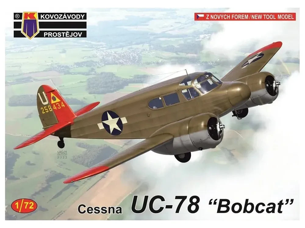Krabice plastikové stavebnice Kovozávody Prostějov 1/72 Cessna UC-78 Bobcat KPM0349
