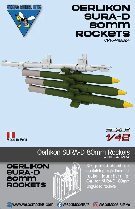 3D tištěné rakety Vespa Model Kits VMKP48004 Oerlikon SURA-D v měřítku 1/48