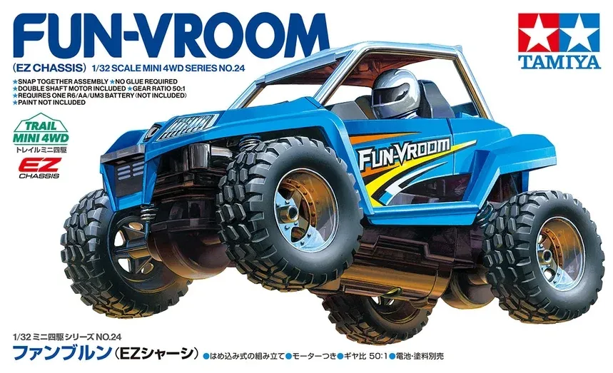 Krabice motorové stavebnice Tamiya 19024 Fun-Vroom EZ Mini 4WD s terénní bugiinou