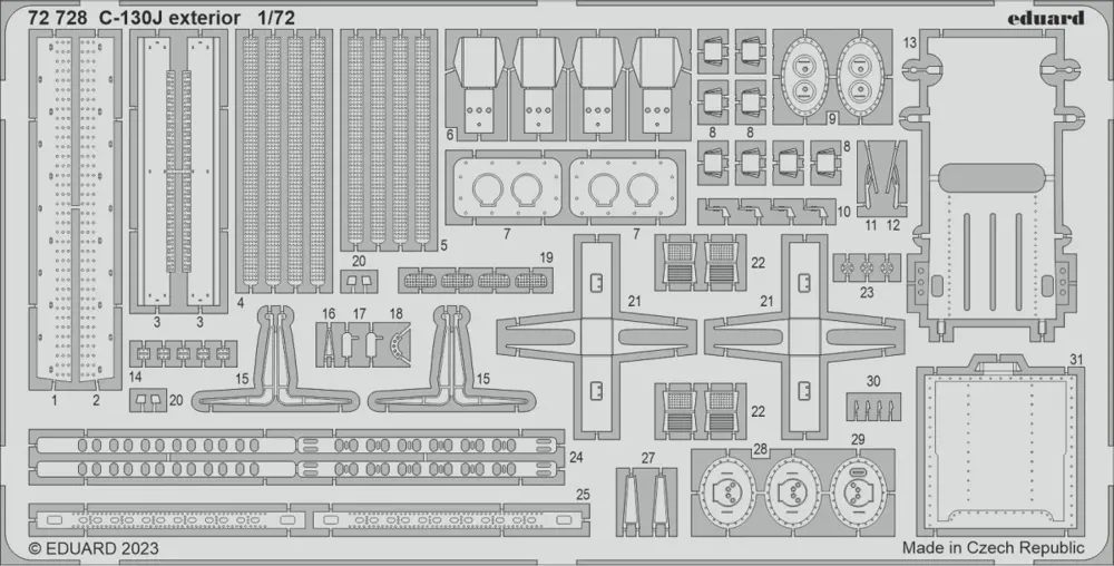 Fotolepty Eduard 72728 exteriér C-130J Hercules v měřítku 1/72 pro stavebnici Zvezda
