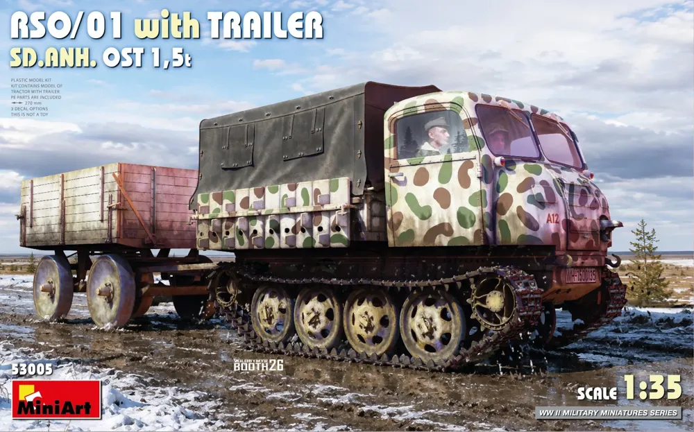 Krabice stavebnice MiniArt 53005 pásový tahač RSO/01 s přívěsem Sd.Anh. Ost 1,5 t v měřítku 1/35