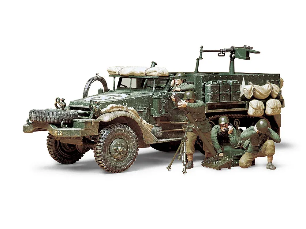 Krabice plastikové stavebnice Tamiya 35083 U.S. 81mm Mortar Carrier M21 v měřítku 1/35
