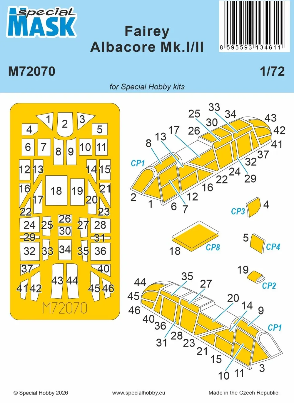 Maskovací sada Special Hobby M72070 na prosklení Fairey Albacore Mk.I/II v měřítku 1/72