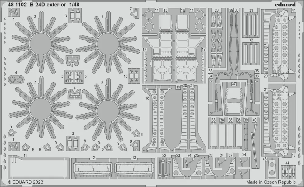 Fotoleptaná sada Eduard 481102 exteriér B-24D 1/48 pro stavebnici Revell
