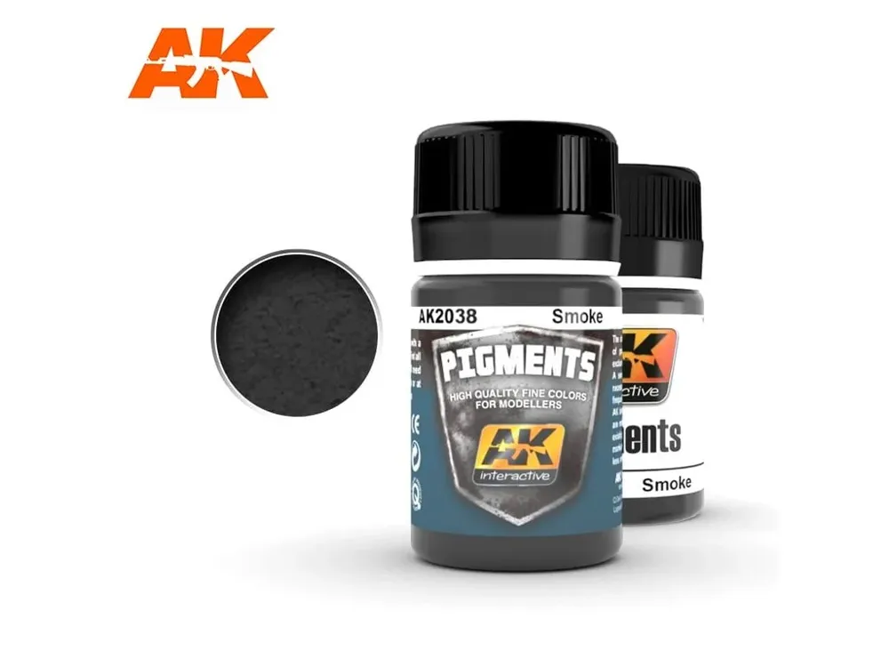 Balení pigmentu AK Interactive Pigments AK2038 kouřová čerň Smoke 35 ml