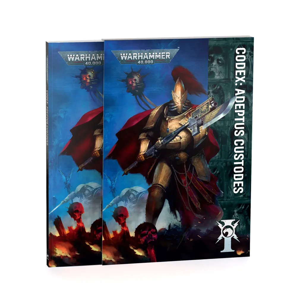 Obálka anglické knihy Codex: Adeptus Custodes pro Warhammer 40,000 od Games Workshop
