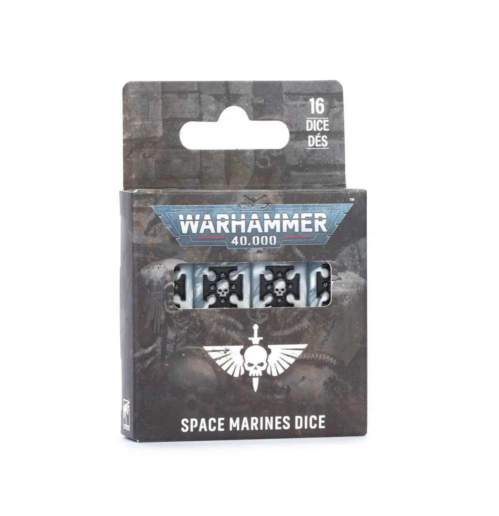 Sada kostek Games Workshop Space Marines Dice – 16 stříbrných kostek D6 se symbolem Crux Terminatus