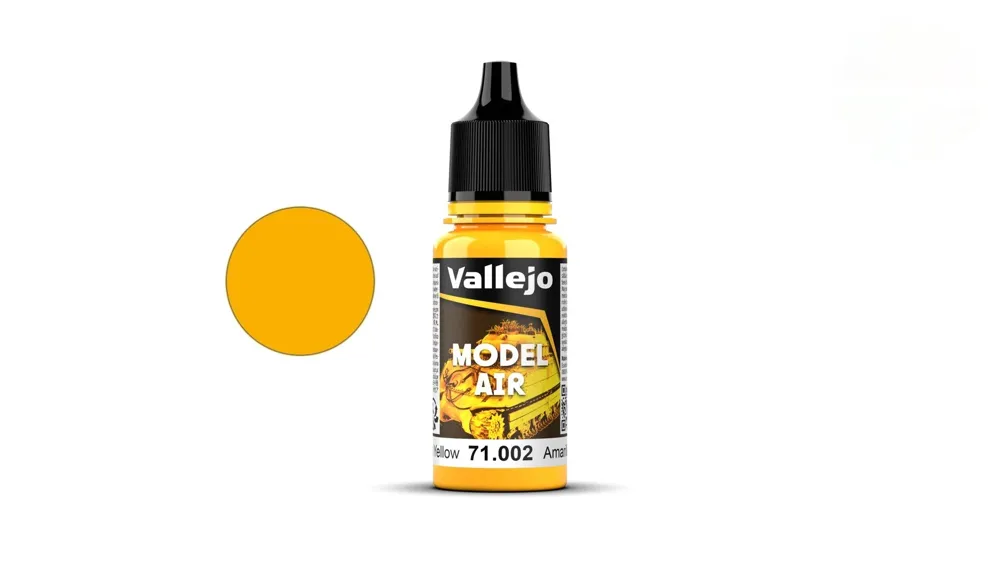 Lahvička akrylové barvy Vallejo Model Air 71002 středně žlutá 18 ml