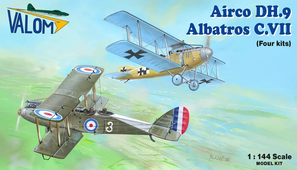 Krabice stavebnice Valom 1/144 Airco DH.9 vs Albatros C.VII se čtyřmi modely