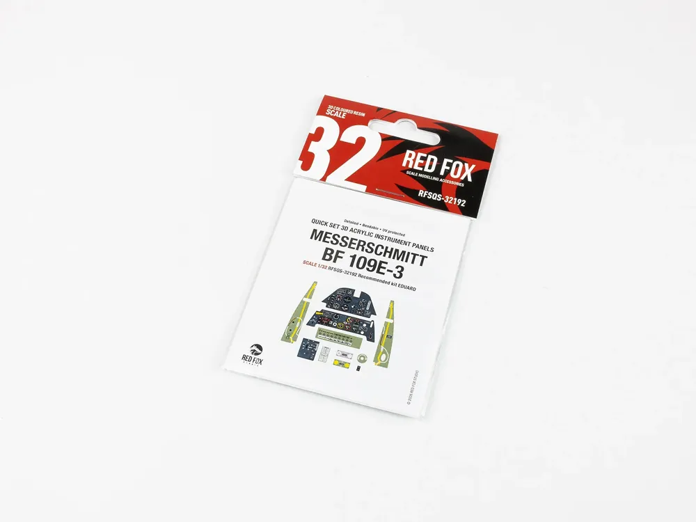 Red Fox Studio Quick Set RFSQS-32192 – předbarvené panely kokpitu Messerschmitt Bf 109E-3 v měřítku 1/32