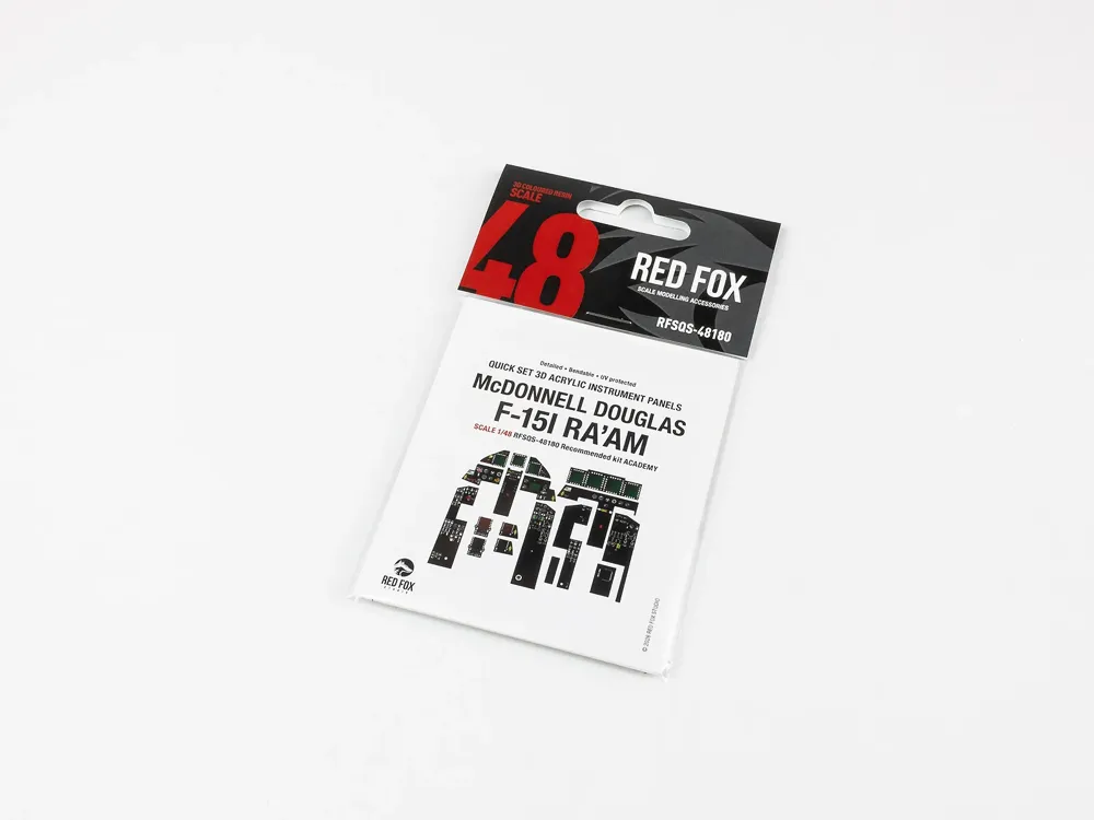 Barevné 3D díly kokpitu Red Fox Studio Quick Set RFSQS-48180 pro 1/48 F-15I Ra'am (Academy)