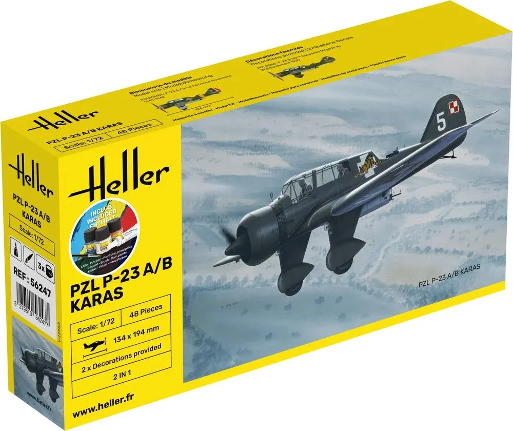 Krabice stavebnice Heller 56247 PZL P-23 Karaś Starter Kit v měřítku 1/72