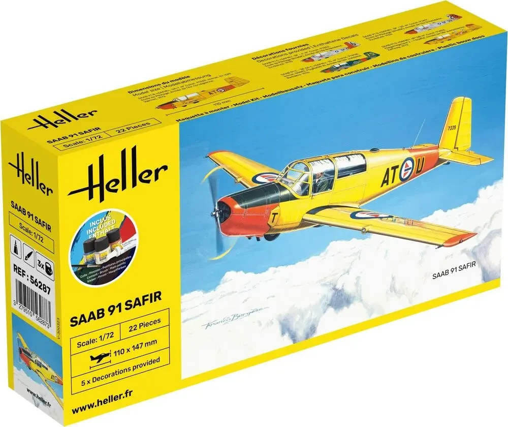Krabice stavebnice Heller 56287 Saab 91 Safir Starter Kit v měřítku 1/72