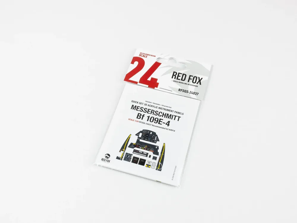 Red Fox Studio Quick Set RFSQS-24037 — barevné 3D panely kokpitu Messerschmitt Bf 109E-4 v měřítku 1/24