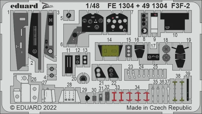 Barevný fotolept Eduard FE1304 Zoom F3F-2 1/48 pro stavebnici Academy