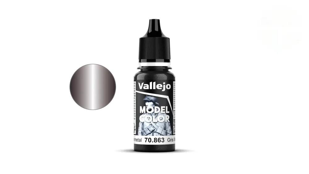 Lahvička akrylové barvy Vallejo Model Color 70863 kovově šedá metalická Gunmetal 18 ml