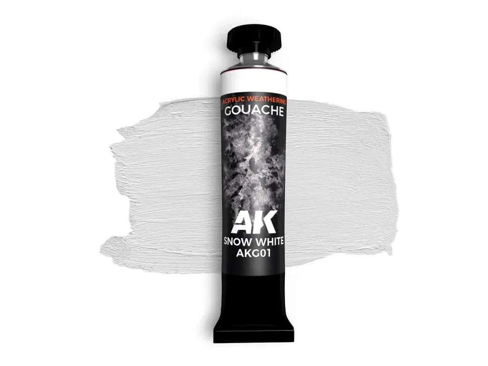 Balení kvašové barvy AK Interactive AKG01 Snow White – AK Gouache, 20 ml